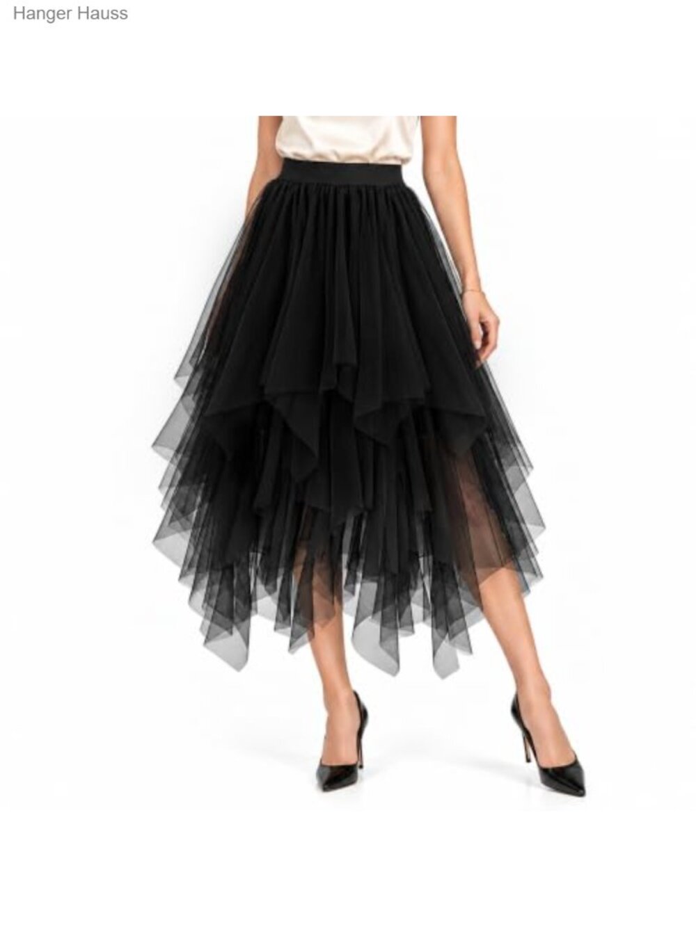 High Low Layered Tulle Fairy Skirt Womens Cosplay Party Handkerchief Hem